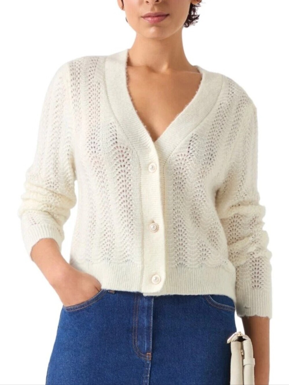 LK BennettWomen's White Elodie Wool-Blend Cardigan. Size Small - Picture 4 of 7